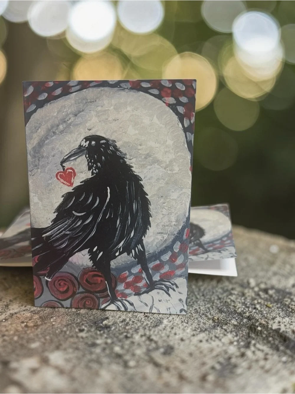 Mystical Raven Moonlight Greeting Cards Set of 5 Holding Your Heart